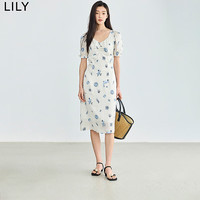 丽丽 LILY2024夏季新品法式茶歇度假短裙气质显瘦海洋风印花短袖连衣裙 716浅卡其