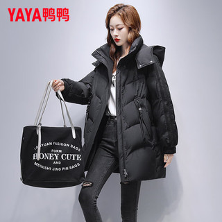鸭鸭羽绒服鸭鸭（YAYA）羽绒服女中长款2024冬季新款连帽时尚简约百搭宽松舒适保暖外套SX