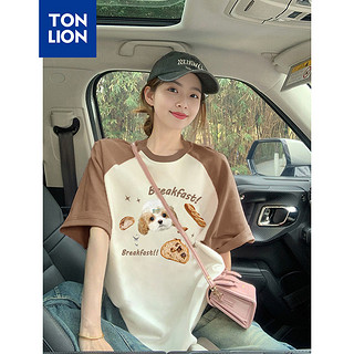唐狮（TonLion）2024唐狮女圆领插肩袖动物图案短袖T恤WP