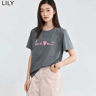 LILY2024夏季新品撞色字母休闲T恤时尚百搭通勤基础款上衣短袖 501灰色