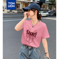 唐狮 TONLION2024夏季女圆领前胸蝴蝶结图案短袖T恤减龄休闲百搭甜美韩系WP