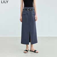 丽丽 LILY2024夏季新品格蕾系送腰带前后开叉铅笔裙商务通勤职场半身裙 501灰色