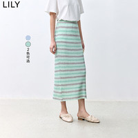 丽丽 LILY2024夏温柔薄荷曼波度假风开叉条纹气质显瘦半身裙中长款 301绿色 S