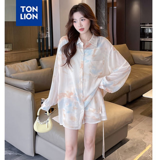 唐狮 TONLION2024女翻领长袖衬衫短裤套装WP 米黄色 S