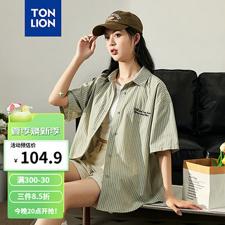 唐狮 TONLION2024女条纹左胸绣花短袖衬衫TB 浅绿 L