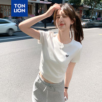 唐狮 TONLION2024夏季女圆领左胸爱心图案短款短袖T恤WP