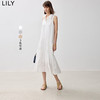 丽丽 LILY2024夏宽松垂顺褶皱裙POLO领优雅气质款无袖时髦连衣裙子 601白色 S