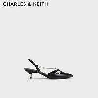 CHARLES & KEITH CHARLES&KEITH24夏尖头细跟后空交叉链条凉鞋女CK1-61720188 Black Box黑色 38