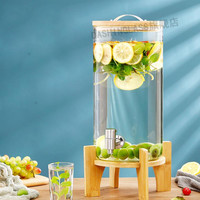 耐热玻璃凉水壶带龙头饮料桶商用自助可乐桶容器柠檬茶果汁罐大容量家用花茶壶饮料水果汁壶 10L-带底座