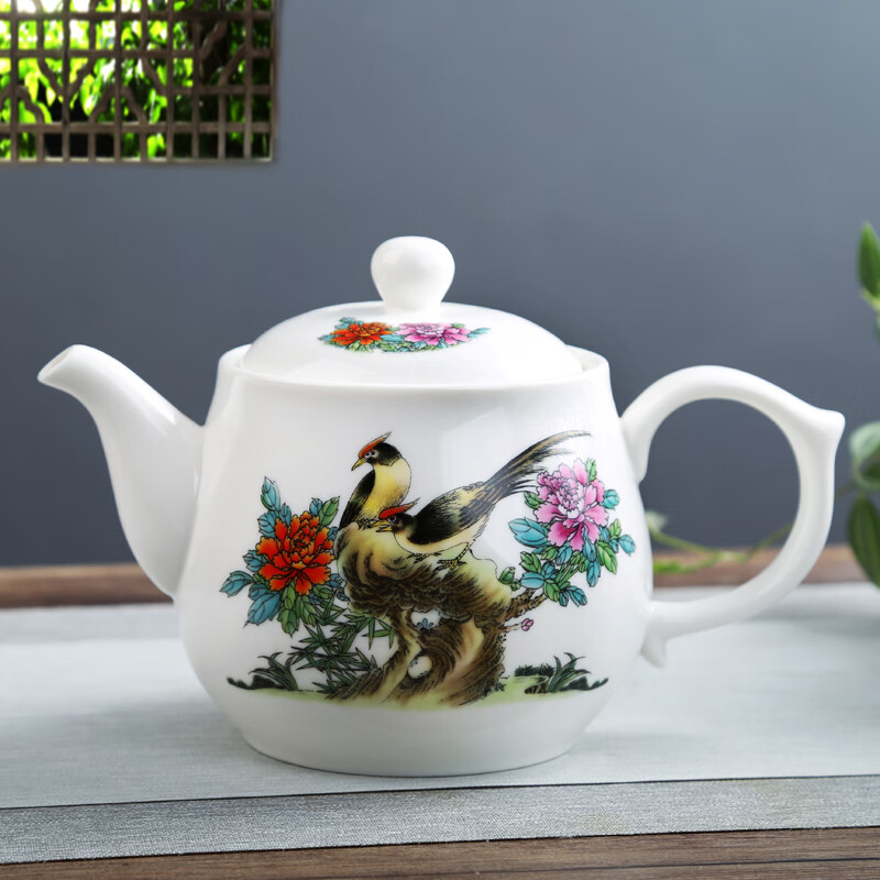 祥燕（xiangyan） 大容量家居茶壶带过滤网1000ml办公茶水壶大号泡茶壶青瓷冷水壶 富贵牡丹