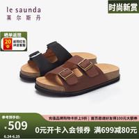 莱尔斯丹 le saunda2024夏季休闲轻便舒适套脚勃肯拖复古皮男鞋沙滩凉鞋5M80003 深啡色 TMN 39