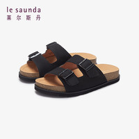 莱尔斯丹 le saunda2024夏季休闲轻便舒适套脚勃肯拖复古皮男鞋沙滩凉鞋5M80003 黑色 BKN 39