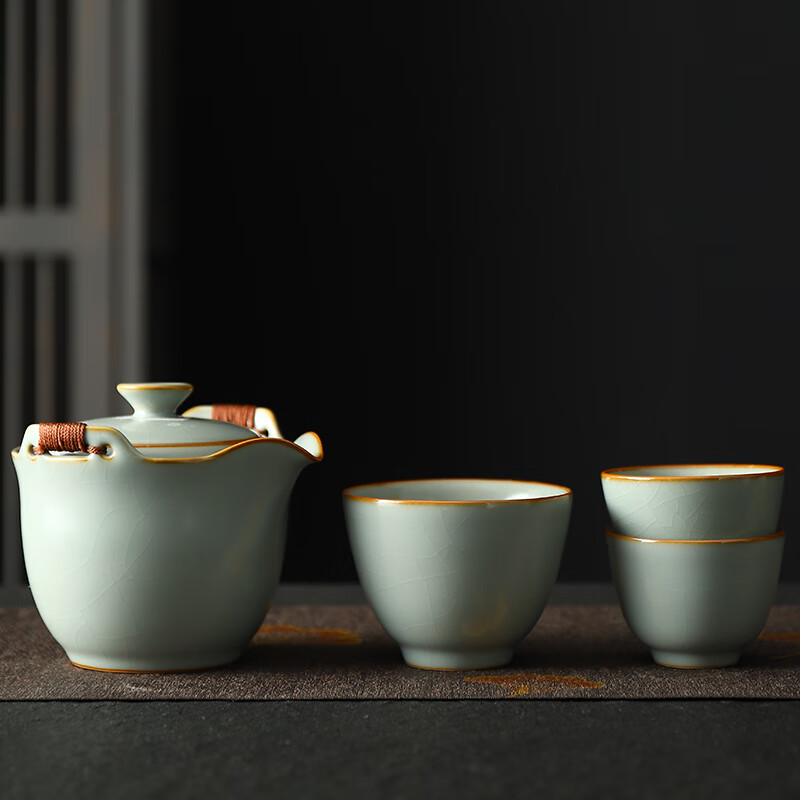 東茗堂 汝窑手抓壶防烫陶瓷茶壶单壶大容量功夫茶具茶杯套装泡茶壶家用 汝窑手抓壶(1壶3杯)装 270ml