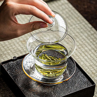 唐丰玻璃盖碗泡茶杯单个家用功夫茶碗耐热泡茶碗轻奢简约办公室敬茶碗三才盖碗 景升玻璃盖碗(黄)