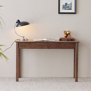 原始原素实木书桌 简约现代小户型家用橡木学习桌办公家具 1.0米-黑胡桃色