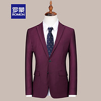 罗蒙（ROMON）商务休闲西服男纯色百搭修身单西外套中青年西装 紫红色 XL