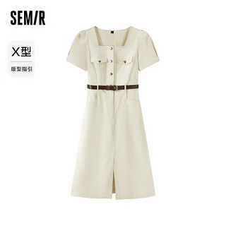 森马（Semir）连衣裙女方领开叉中长裙2024夏盐系工装裙101324114048 白色调00411 XXXL