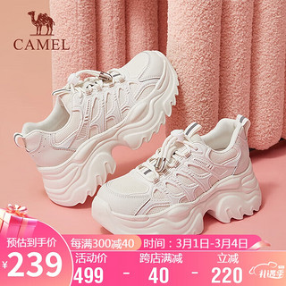 骆驼（CAMEL）老爹鞋女解构拼接绑带显高厚底休闲鞋 L23A577140 米色 36 