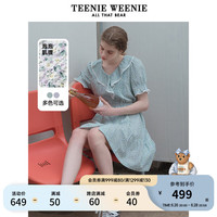 TEENIE WEENIE 小熊荷叶边碎花连衣裙2024夏装收腰法式茶歇裙紫色女 浅蓝色 170