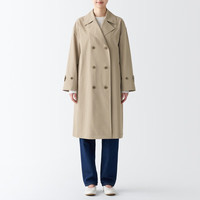 无印良品（無印良品 MUJI）女式 不易沾水 双排扣大衣  中长款外套 风衣 浅米色 3S XL（165/92A）