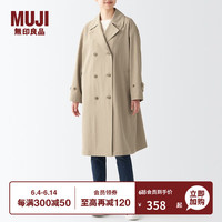 无印良品（無印良品 MUJI）女式 不易沾水 双排扣大衣  中长款外套 风衣 浅米色 2A XL（165/92A）