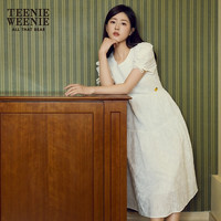 TEENIE WEENIE 赵露思同款肌理感泡泡袖气质连衣裙（赠编织包）