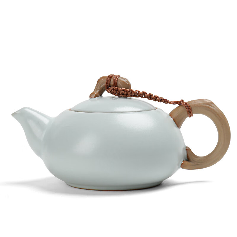 连山阁 汝窑过滤茶壶开片可养小号陶瓷功夫茶具单壶带内胆泡家用茶器 月白色过滤祥龙壶 240ml