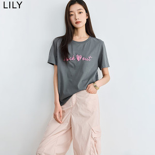 LILY/丽丽 撞色字母休闲T恤 女士短袖上衣 XL