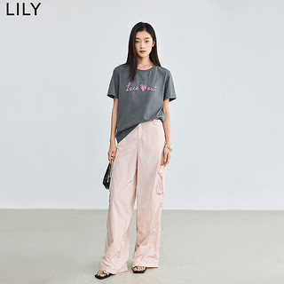 LILY/丽丽 撞色字母休闲T恤 女士短袖上衣 XL