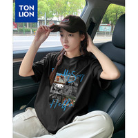 唐狮 TONLION2024夏季女圆领前胸四宫格图案短袖T恤休闲WP 黑色 M