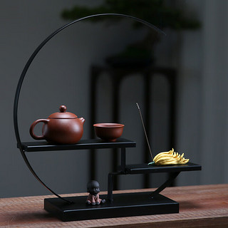 朴记新中式铁艺收纳装饰茶室摆件博古架现代简约茶柜子桌面小和尚装饰 单铁架
