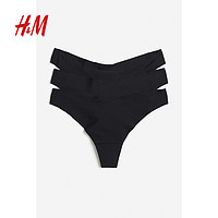H&M HM 女士内裤2024夏新款细腻面临3条装隐形Thong内裤1188029