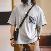 马登 MADEN工装 山系户外灰色口袋短袖T恤宽松圆领纯棉落肩半袖上衣男夏