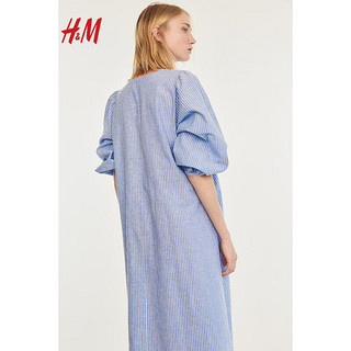 H&M2024夏季女士V领连衣裙1225349 蓝色/白色条纹 170/116