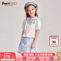 PawinPaw卡通小熊童装2024年夏季女童海军领衬衫套装百褶裙 Blue蓝色/50 160