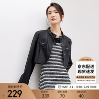 尚都比拉秋季舒适休闲小个子短款外套女设计感立领皮衣 雅黑色