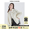 VEGA CHANG皮衣外套女机车风2023秋冬新款韩版宽松PU皮拼色外套 米杏色