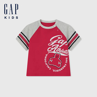 GAP男幼童夏季撞色小熊logo插肩T恤儿童装上衣465349 红色 100cm (2-3岁)偏小 选大一码