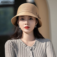 JIASHENGXI防晒帽子女款2024春秋显脸小遮阳帽女时尚洋气夏季太阳渔夫帽 卡其 均码(54-58cm)