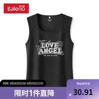 班尼路黑色宽肩背心女2024新款夏季可外穿运动健身打底设计感上衣