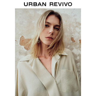 URBAN REVIVO 女士法式气质轻通勤超宽松开襟衬衫 UWH240098 卡其 M