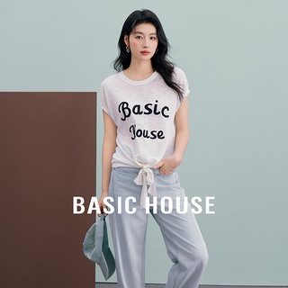 百家好（Basic House）2024薄款不规则针织衫设计感字母短袖T恤上衣B0624A52362