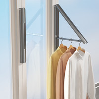 乐持家免打孔折叠晾衣架室内家用隐形飘窗凉伸缩阳台窗户壁挂晾衣杆 枪灰防风晾衣架-两支装