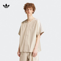 adidas休闲简约仿皮运动短袖上衣男装阿迪达斯三叶草 浅褐 2XL