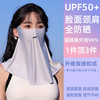 ALFB冰丝防晒面罩女遮脖子护颈户外紫外线开车全脸遮阳无痕口罩脸基尼 无痕面罩-蓝烟灰【升级按扣式】