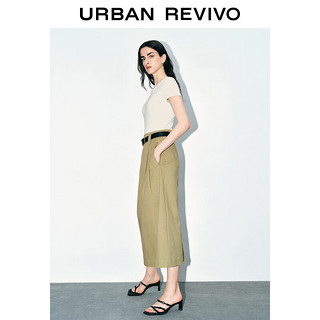 URBAN REVIVO 女士时髦拼接假两件腰带装饰连衣裙 UWJ740046 卡其 XS