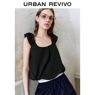 URBAN REVIVO 女士气质减龄褶皱方领无袖罩衫衬衫 UWU240085 墨蓝 S