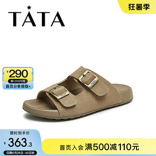 他她（TATA）复古勃肯拖鞋女外穿厚底棕色凉拖鞋2024夏季CAQ01BT4 杏色 37