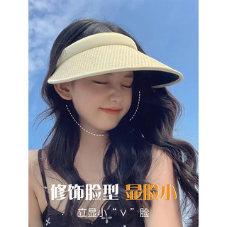 ALFB遮阳帽子夏季防晒帽女同款空顶太阳紫外线黑胶草帽大檐uv 卡其色【升级黑色网孔吸汗带】