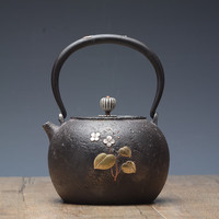 龟寿堂铁壶蝶恋花铁壶日本纯手工高端铁壶无涂层老铁壶烧水铁茶壶 银镶嵌蝶恋花